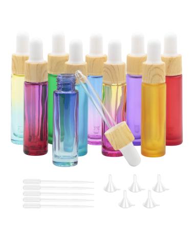 Rowiz 10PCS 10ml Color Glass Dropper Bottles Perfume Aromatherapy Cosmetic Container Essential Oils Sample Bottles with Pure Dropper Sample Tubes&Wood Color Screw Cap 10 Colors