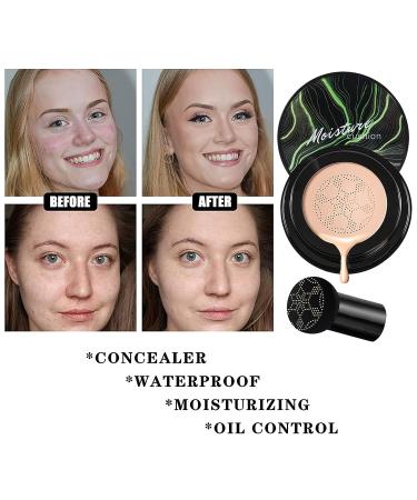 Mushroom Head Air Cushion CC Cream Foundation Set - Full Coverage, Matte Finish, Waterproof | Includes Makeup Brush & Sponge - 104 Buff Beige + Natural CC - Buy Online on SooperMarket.com