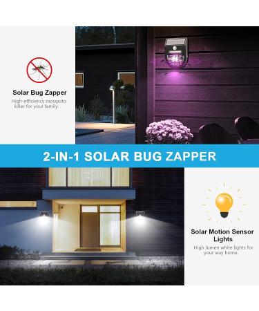 RECHOO Bug Zapper Outdoor 2 Pack - Solar Powered 2-in-1 Bug Mosquito Zapper & Motion Sensor Light - Waterproof Outdoor Fly Trap - Buy Online on SooperMarket.com