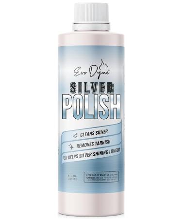 Silver Polish Silver Cleaner (8-oz Bottle) Made in the USA | Silver Jewelry Cleaner – Gently Removes & Prevents Tarnish | Safe to Use on All Silvers by Evo Dyne (Silver Polish)