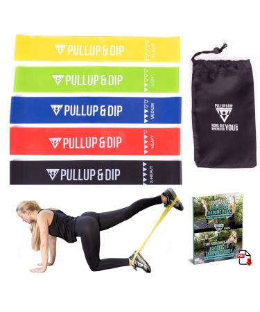 Pullup & DIP LOOP Bands Fitness straps 5 -Set + carrier bag resistance tapes made of natural latex mini bands gymnastics band loop band for muscle building yoga gymnastics pilates