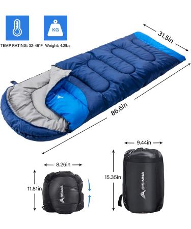BISINNA 4 Season Backpacking Sleeping Bag with Pillow - Waterproof Lightweight Warm Washable for Adults Kids - Ideal for Camping Hiking Mountaineering - Blue (Right Zipper) - Buy Online on SooperMarket.com