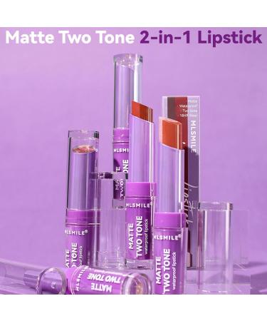 Gireatick 4pcs Two-tone Lipstick set 3 Matte + 1 Glitter Silky Texture Velvet Lipstick 2 in 1 Lipstick and Lip Liner for Long Lasting Bitten Lip-look Lip Makeup - Buy Online on SooperMarket.com