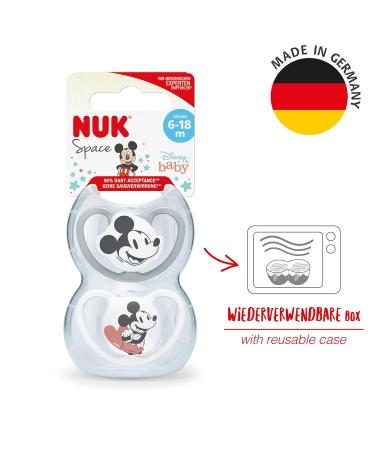 Nuk Space Pacifier Set | 6-18 Months | Disney Mickey Mouse | Extra Ventilation | BPA-Free Silicone | Gray & White | 2 Pieces - Buy Online on SooperMarket.com