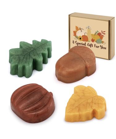 Fall Bar Soap Gift Set Mini Handmade Decorative Scented Soaps with Natural Ingredients & Essential Oil Leaves Acorn Pumpkin Shaped Soaps Pumpkin Spice Cinnamon Scents for Autumn Pampering Present