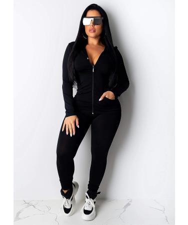 Prettypgarden Women's Two Piece Tracksuit Set - Zipper Hoodie Jacket with Sweatpants, Sweat-wicking Jogger Workout Set - Black (Medium) - Buy Online on SooperMarket.com