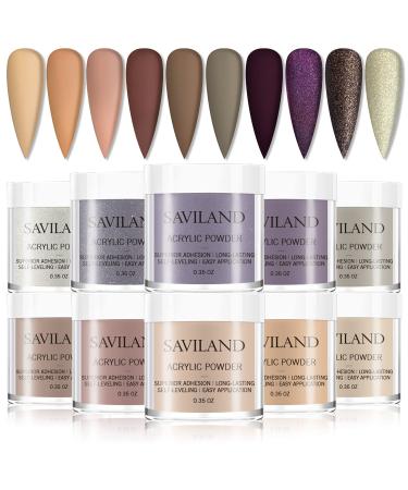 Saviland Acrylic Powder Set - Fall Winter Acrylic Nail Powder 10 Colors Brown Grey Series Professional Polymer Powder Nail Kit for Nail Extension Nail Art Manicure Gifts No Nail Lamp Needed A-Light luxury