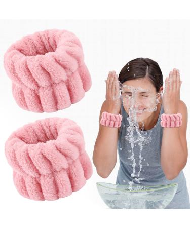 Sibba 2 Pieces Women's Microfiber Wrist Wash Bands  Absorbent Wristbands Wrist Sweatband for Girls Prevent Water from Spilling Down Your Arms (Pink)
