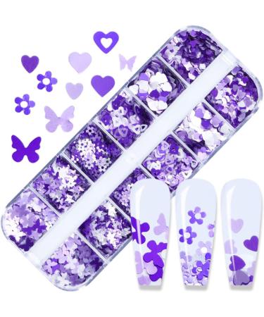 Nails compatible with Machine for Acrylic 12 Grid Long Box Mixed Purple Nail Enhancement Sequins Ornaments Butterfly Small Plums Sequins Candle Glitter 1 count (Pack of 1) Purple - Buy Online on SooperMarket.com