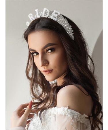 Sweetv Pearl Bride Headband for Wedding - Handmade Rhinestone Bridal Hair Accessories - Bachelorette Party Decorations and Bride to Be Headband - White - Buy Online on SooperMarket.com