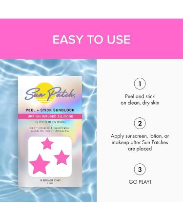 Sun Patch Reusable Star Sunblock Patches - UPF 50 Silicone Face Stickers for UV Protection - 1 Pack/10 Stars (Pink) - Buy Online on SooperMarket.com