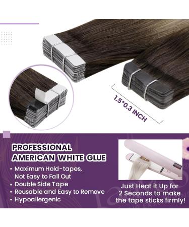 Shop Laavoo Invisible Tape Extensions - Real Hair Balayage Ombre Brown to Light Blonde 45cm 50g 20pcs - Tape-In Skin Weft - Buy Online on SooperMarket.com