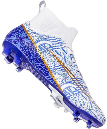 Biayvisas High Ankle TF FG Football Boots White Blue - Unisex Turf Soccer Cleats - Buy Online on SooperMarket.com