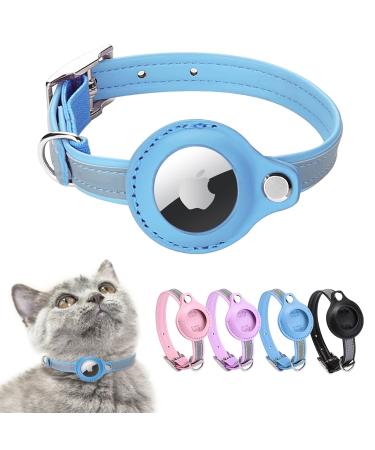 Airtag cat neck band leather Airtag collar cat reflective adjustable GPS cat neck band Airtag case for tracking cat anti-losing Airtag cat for large/medium-sized/small cat (s blue) s blue