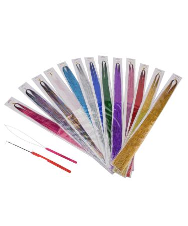 Hair Tinsel Strands Kit 13 Colors Hair Tinsel Extensions with Tools Tinsel Hair Extensions Glitter Hair Accessories Decoration for Party Supplies Hair Tinsel Kit for Women Girls(13 Color)