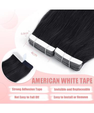 Vlasy 12 Inch Black Tape in Human Hair Extensions - 20pcs Straight Seamless Invisible Tape ins - Real Natural Hair Extensions - Buy Online on SooperMarket.com