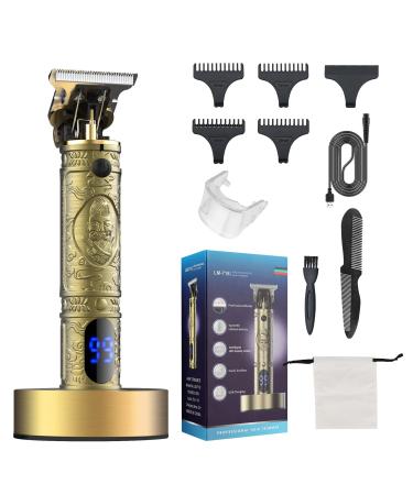Suttik Mens Hair Clipper Cordless Professional Hair Trimmer with Charging Dock Beard Trimmer Haircut & Grooming Kit for Men Rechargeable LED Display Gold With Base