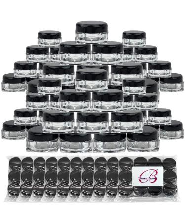 (144 Pieces) Beauticom 5G/5ML Clear Square Jars with Black Lids for Scrubs Oils Salves Creams Lotions - BPA Free