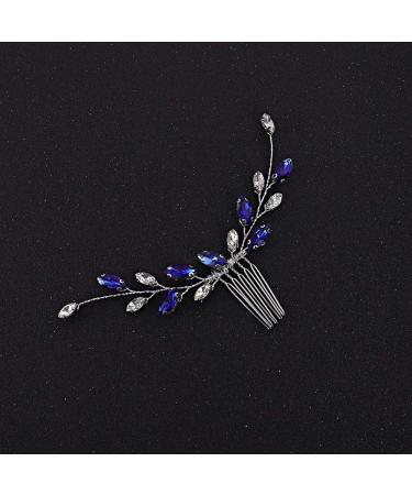 Fxmimior Blue Crystal Rhinestone Hair Comb - Bridal Silver Side Combs for Women - Buy Online on SooperMarket.com