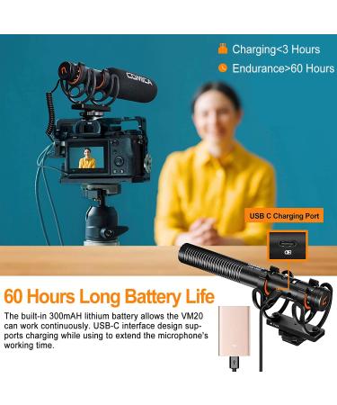 Comica CVM-VM20 Shotgun Microphone with Rycote Shockmount and OLED Power Display - Ideal for Smartphones, DSLR Cameras, Tablets, and Laptops - Buy Online on SooperMarket.com