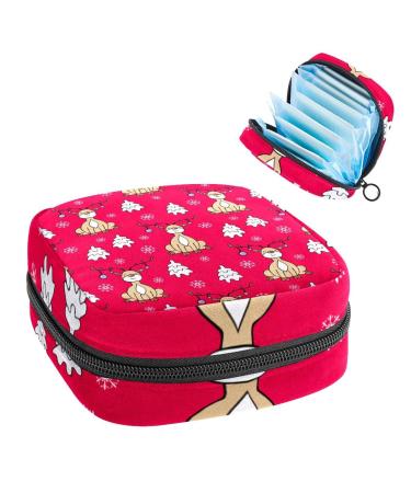 Christmas Deer Sanitary Napkin Storage Bag Feminine Menstrual Cup Pouches Nursing Pad Holder Tampon Bags Portable Period Bag for Women Teen Girls 1Pcs Multi-colored 3