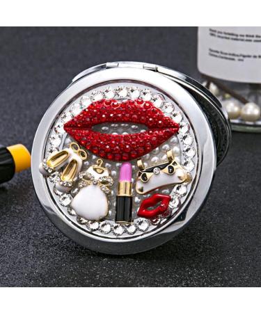 Beaupretty Round Compact Mirror with Rhinestone Red Lips and High Heels Design - Portable Mini Makeup Mirror for Women and Girls - Buy Online on SooperMarket.com