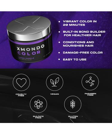 XMONDO Color Super Purple Hair Healing Semi Permanent Color - 8 Fl Oz | Vegan Formula with Hyaluronic Acid, Vegetable Proteins, & Bond Building Technology - Buy Online on SooperMarket.com