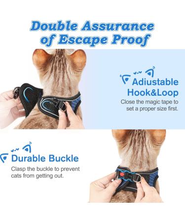 Escape Proof Cat Harness & Lead - Adjustable Reflective Kitten Vest for Outdoor Walking - Comfortable & Easy to Control - Blue XS - Buy Online on SooperMarket.com
