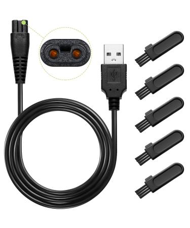 Head Shaver Power Cord Replacement Shaver Charger Cord USB Cable USB Data Line and 5 Pieces Cleaning Brush Shaver Brushes for Electric Shaver