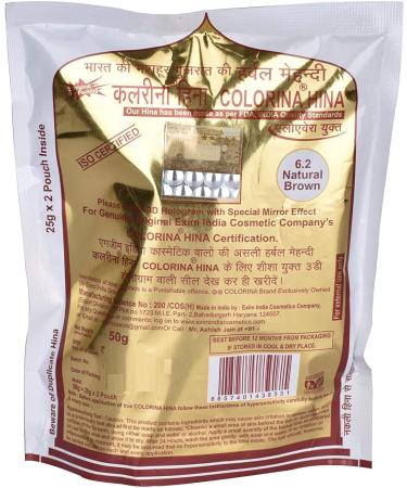 SENTOZA Colorina Hina Gujrati Herbal Henna Powder Natural Brown 6.2 50g (Pack of 5) | Colors Hair not Skin