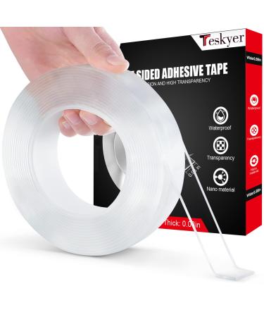 Teskyer Double Sided Tape Heavy Duty  Strong Adhesive Mounting Tape  Multipurpose Removable and Reusable Wall Tape Photo Frame Hanging Poster Tape Carpet Tape (16.4ft X 0.59in) 0.59in x 16.4ft