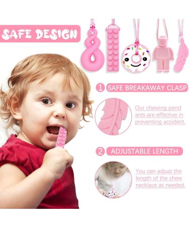 Sensory Chew Necklace Set - 5 Pink Teether Chew Toys for Autistic Children | Anxiety & Biting Relief | Food Grade Silicone Teether for Teething & Oral Motor Needs - Buy Online on SooperMarket.com