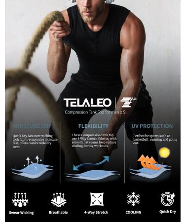 TELALEO 5 Pack Men's Athletic Compression Sleeveless Tank Top Bundle - Large - Buy Online on SooperMarket.com