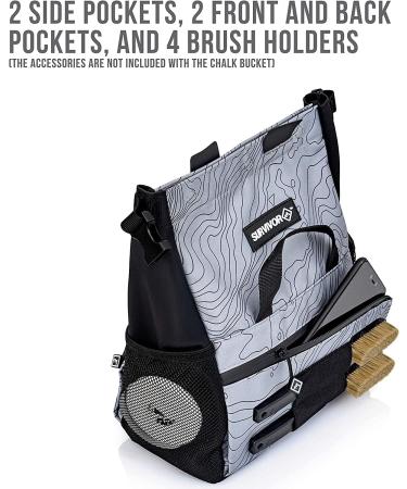 Large Light Gray Climbing Chalk Bucket with Topographical Map Design - Magnetic Closure, Pockets, and Brush Holders - Buy Online on SooperMarket.com