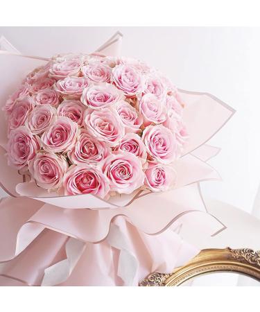 LEMEOSO 20 Sheets Flower Wrapping Paper with Ribbon | Waterproof Floral Bouquet Supplies for Wedding, Birthday & DIY Crafts | 22.8x22.8 Inch (Pink) - Buy Online on SooperMarket.com