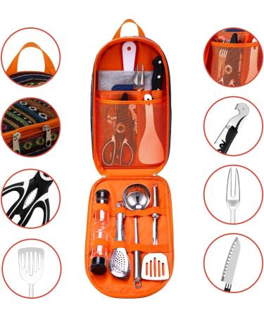 Camping Kitchen Utensils Set for Tent Campers | Portable Cookware Set for Outdoor Picnics and Barbecues | National Style Color | Essential Camping Cooking Gadgets - Buy Online on SooperMarket.com