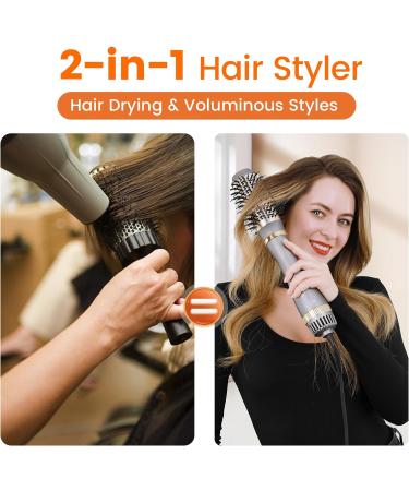 Faszin Hair Dryer Brush One-Step Volumiser | 3 Settings, 2 Brush Heads | Hot Air Brush with 100 Million Negative Ions | Smooth, Silky & Frizz-Free Hair (Gray) - Buy Online on SooperMarket.com