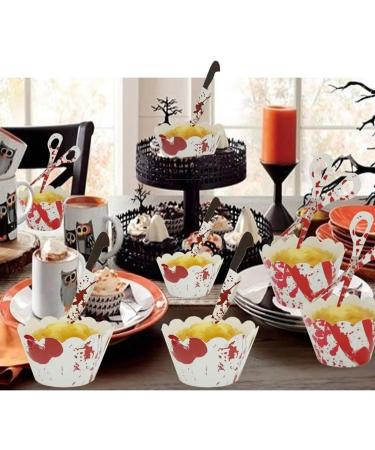 Dzrige 24 Pieces Halloween Cupcake Toppers Wrappers Horror Cake Decoration Scary Bloody Knife Scissors Food Decor Party Suppliers for Halloween Theme Party Ghost Party Birthday Party - Buy Online on SooperMarket.com