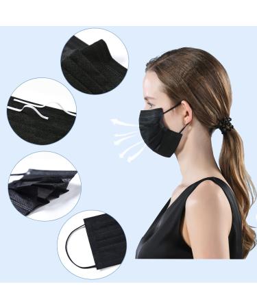Trasign Black Disposable Face Masks - 100 Pcs | 3-Ply Earloop Mouth Cover | Breathable & Comfortable - Buy Online on SooperMarket.com