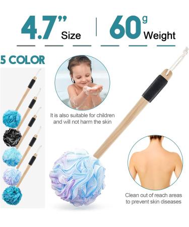 Sunnyray 5 Count Shower Loofah on a Stick - Exfoliating Nylon Mesh Luffa Bath Sponges for Deep Cleansing - Long Handle Back Scrubber for Men and Women (Multicolor) - Buy Online on SooperMarket.com