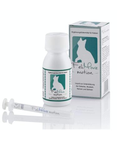 Felimove Motion joint liquid for cats to support the musculoskeletal system with glucosamine MSM green lip shell EPA and more.Ideal for the musculoskeletal system.
