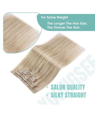 Youngsee Clip-In Hair Extensions - 35cm Real Hair 120g - Ashblond & Platinum Highlights - 7 Pieces - Buy Online on SooperMarket.com