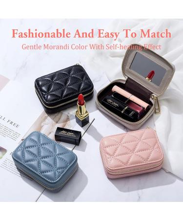 Female Travel Lipstick Case with Mirror - Pink Leather Makeup Bag for Women's Toiletries, Daily Touch-ups & Cosmetic Storage - Buy Online on SooperMarket.com