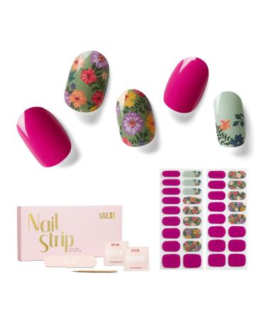 NAILOG Semi Cured Gel Nail Strips 34 pcs Salon-Quality Gel Nail Stickers Long Lasting Nail Wraps for Women with Soft Gel Finish Retro Jungle