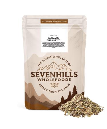 Sevenhills Wholefoods Organic Dried Cardamom Cut & Sifted pods & seeds for tea infusion & food ingredient 100g