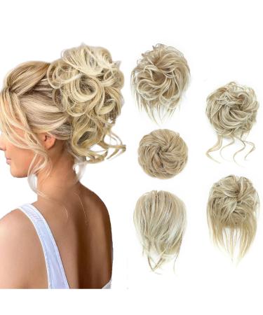 Fulang Hair 5/Pack hair part with rubber band large bun hair part wavy of course artificial hair hair tie women with hair updos hair extension messy bun hair parts (5 pieces/pack) (27/613)