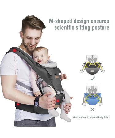 YIYUNBEBE Baby Carrier Newborns to Toddler 7-45 lbs All Seasons Foldable Baby Carriers Front and Back with Hip Seat Lumbar Support for Outdoor Hiking(Dark Grey) - Buy Online on SooperMarket.com