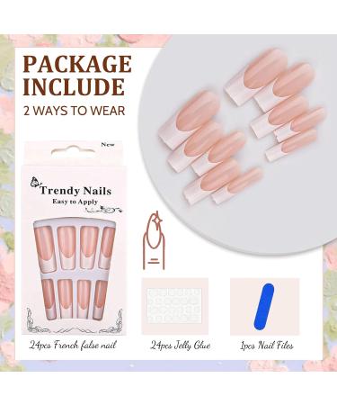French False Nails - 24PCS Gloss Nude White Square Press on Nails with Jelly Glue | Long Square White Fake Nails for Women & Girls - Buy Online on SooperMarket.com
