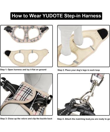 YUDOTE Plaid Step-In Dog Harness and Lead Set for Small Dogs and Cats - Beige, Size S | Front Clip Vest Harness UK Style - Buy Online on SooperMarket.com
