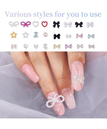 3D Nail Charms 2 Boxes Multi-Shape Black White Aurora Bows Heart Nail Art Charms Nail Pearls Bowknot Stars Shell Nail Rhinestones Gems for Nail Art Decoration DIY Crafts (E) - Buy Online on SooperMarket.com